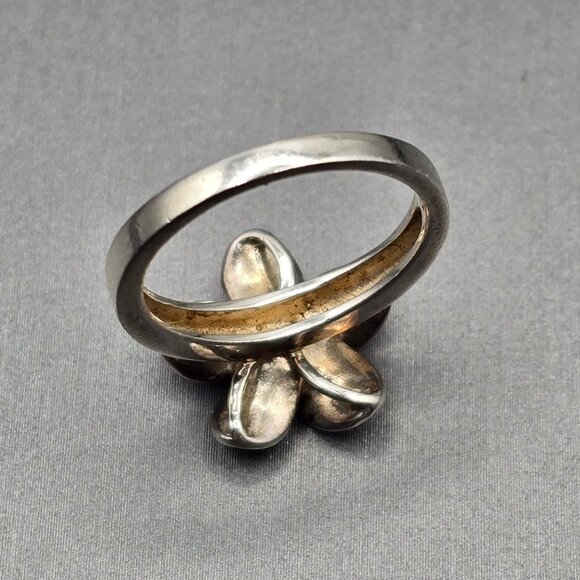 Sterling Silver Plumeria Flower Crystal Ring Size 5.5 Frosted Petal Hawaiian - Picture 4 of 13